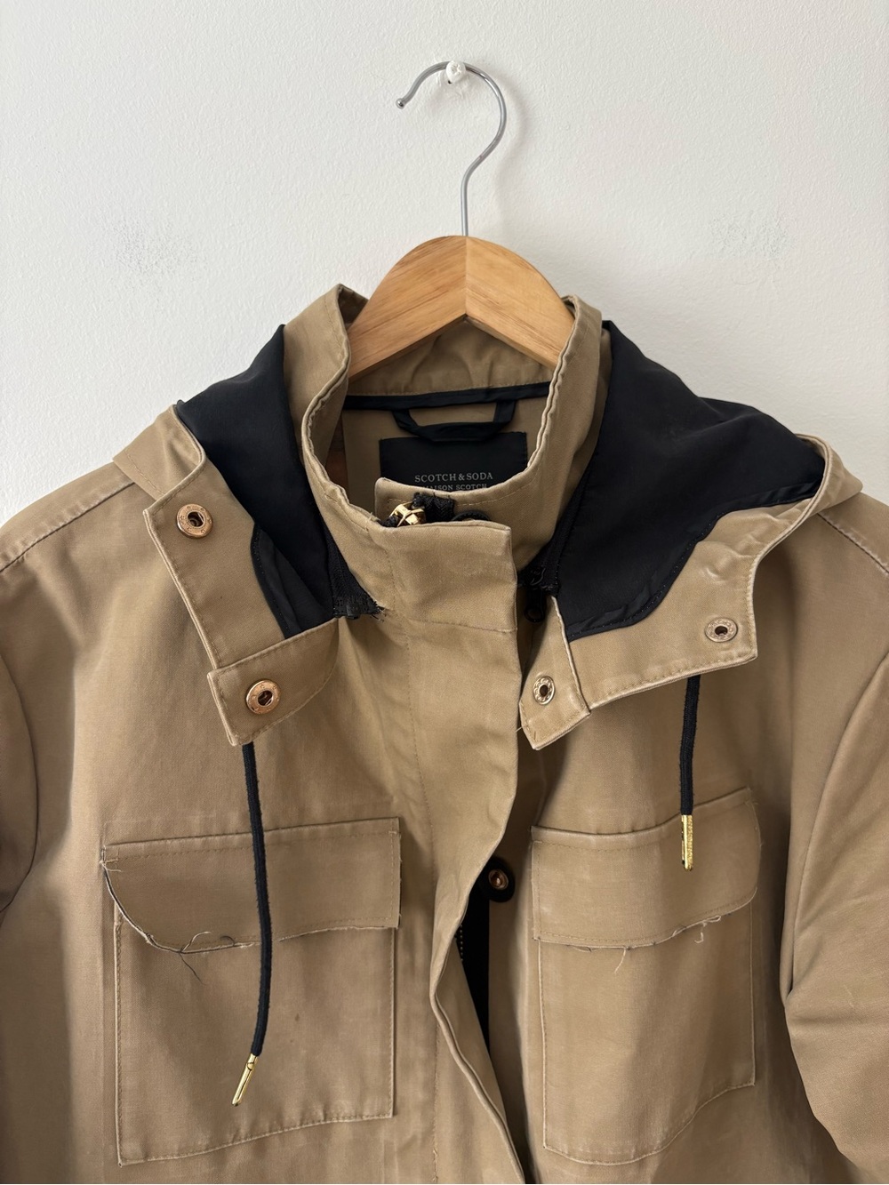 Scotch & Soda Heavyweight Hooded Utility Field Jacket Tan Blue Size Small Fall - Picture 7 of 16